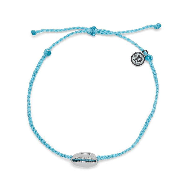 Cowrie Cord Anklet Silver Light Blue