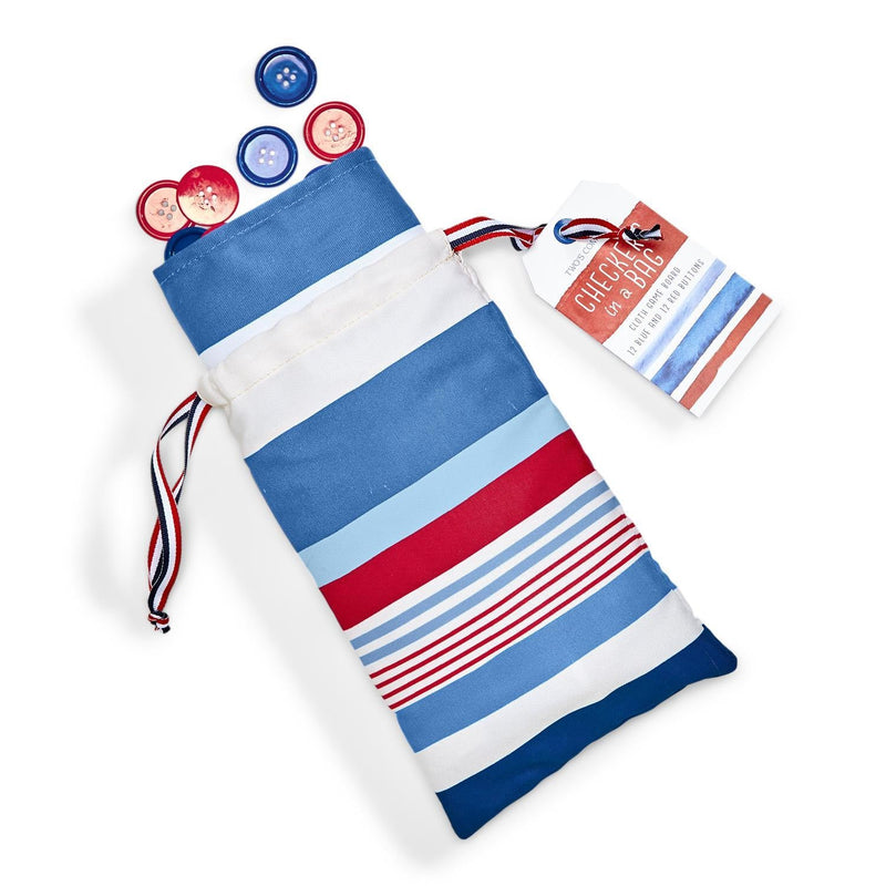 Red, White, and Blue Tablecloth Checkers Game in Drawstring Pouch
