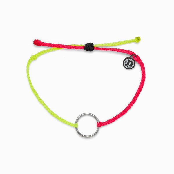 2 Tone Full Circle Silver Bracelet Neon Yellow and Pink