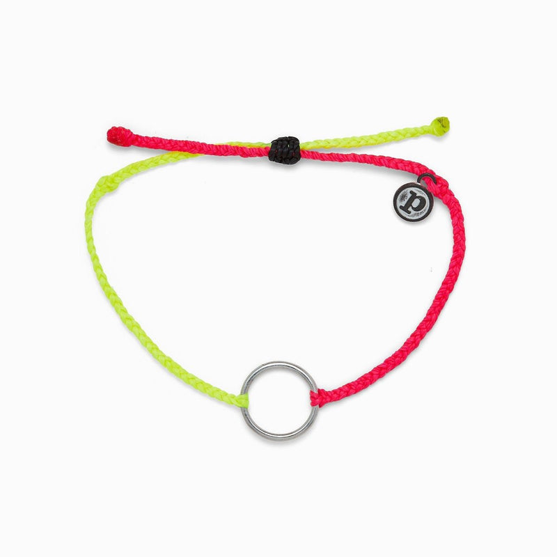 2 Tone Full Circle Silver Bracelet Neon Yellow and Pink