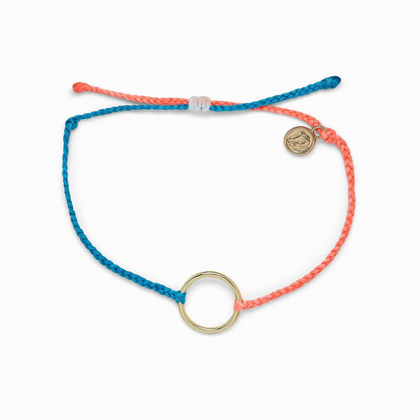 2 Tone Full Circle Gold Bracelet Neon Blue and Straw