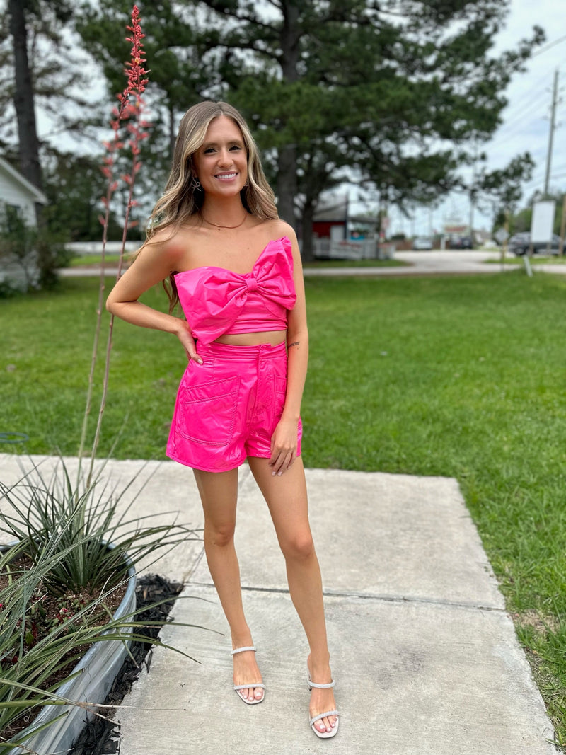 Hot Pink Faux Patent Leather Shorts Cactus Flower Hot Pink Faux Patent Leather Shorts Cactus Flower