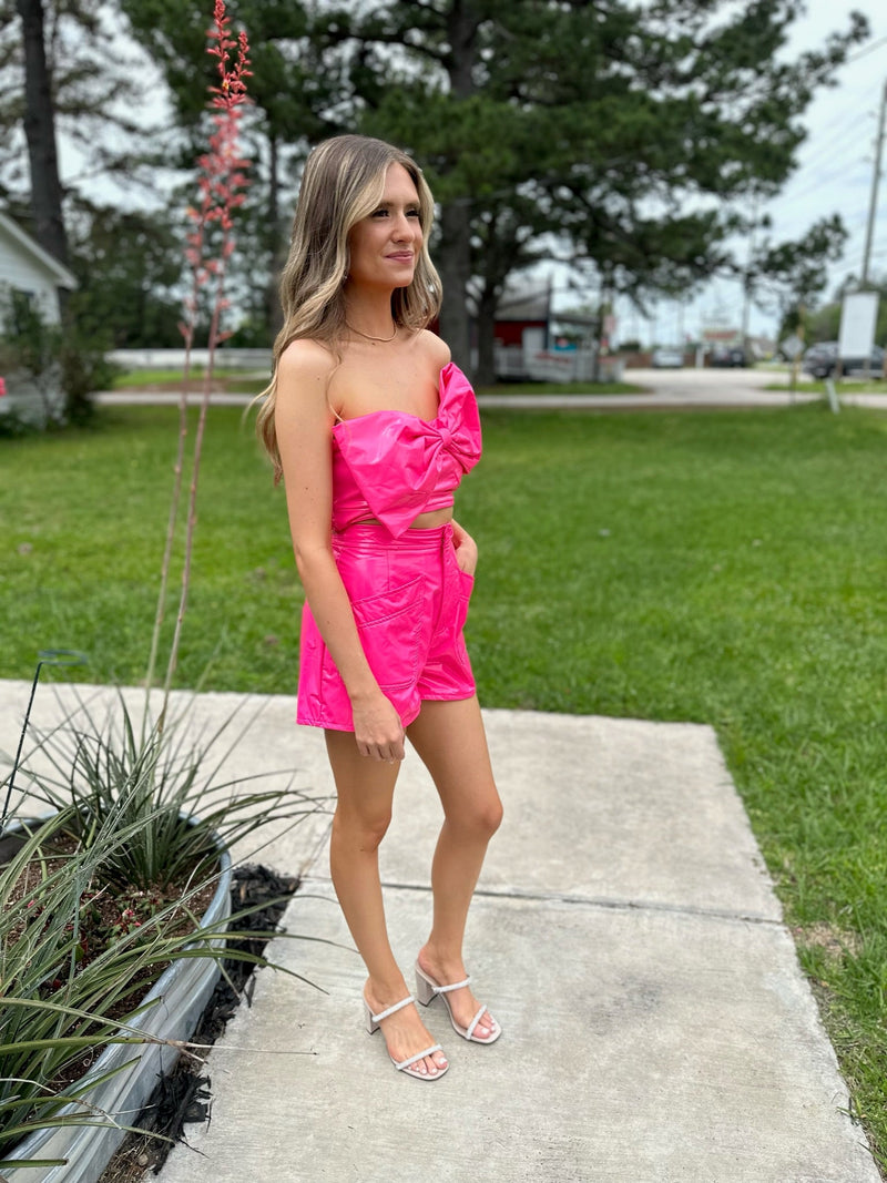 Hot Pink Faux Patent Leather Shorts S / Hot Pink Hot Pink Faux Patent Leather Shorts S / Hot Pink