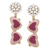 Valentine's Heart Sunnies Pearl Cluster Enamel Earring Pink
