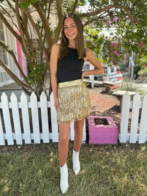 Gold Tiered Mini Sequin Skirt