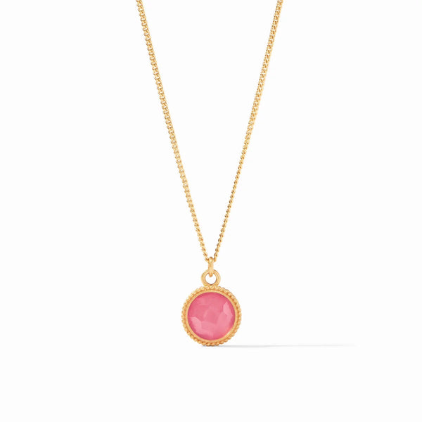 Fleur-de-Lis Solitaire Necklace Gold Iridescent Peony Pink Reversible