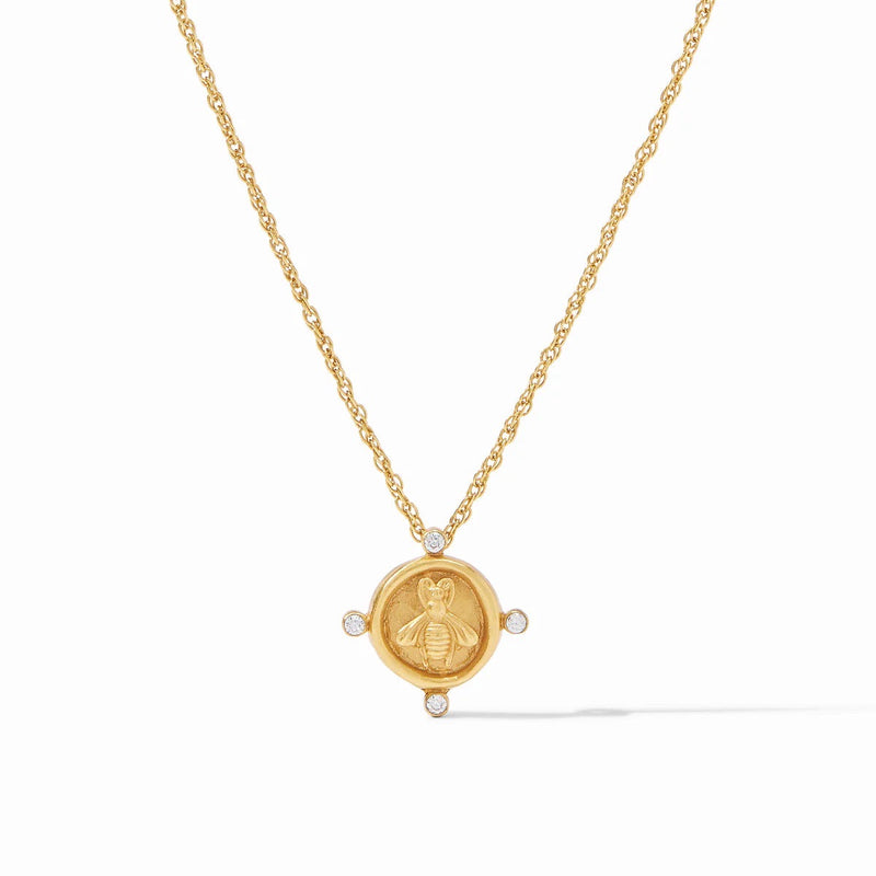 Bee Cameo Solitaire Necklace Gold Cubic Zirconia