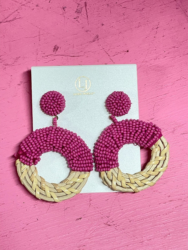 Pink Rattan Hoop Earring