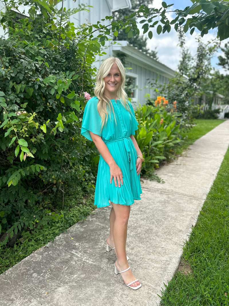 Jade Green Ruffle Neck Dress Cactus Flower Jade Green Ruffle Neck Dress Cactus Flower