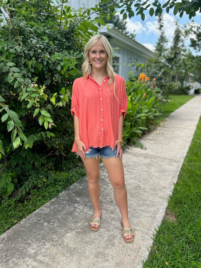 By The Sea Coral Pink Button Down