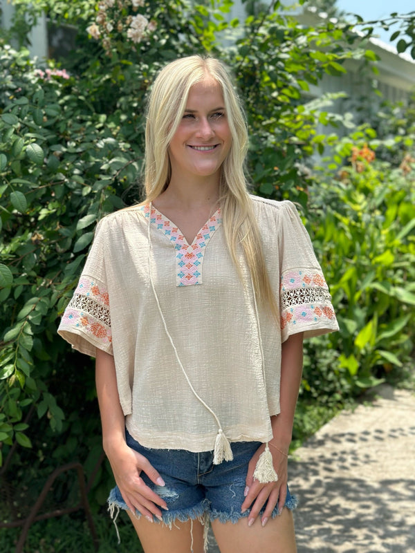 On Vacation Embroidered Top