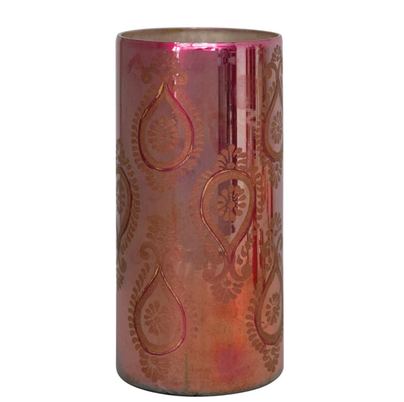 Etched Mercury Glass Vase Pink & Gold
