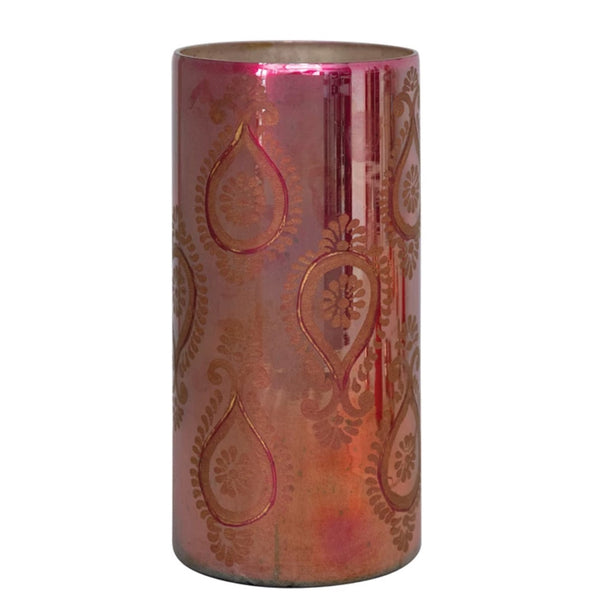Etched Mercury Glass Vase Pink & Gold