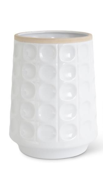 9.75 Inch White Ceramic Reverse Hobnail Pot