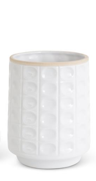 7.75 Inch White Ceramic Reverse Hobnail Pot