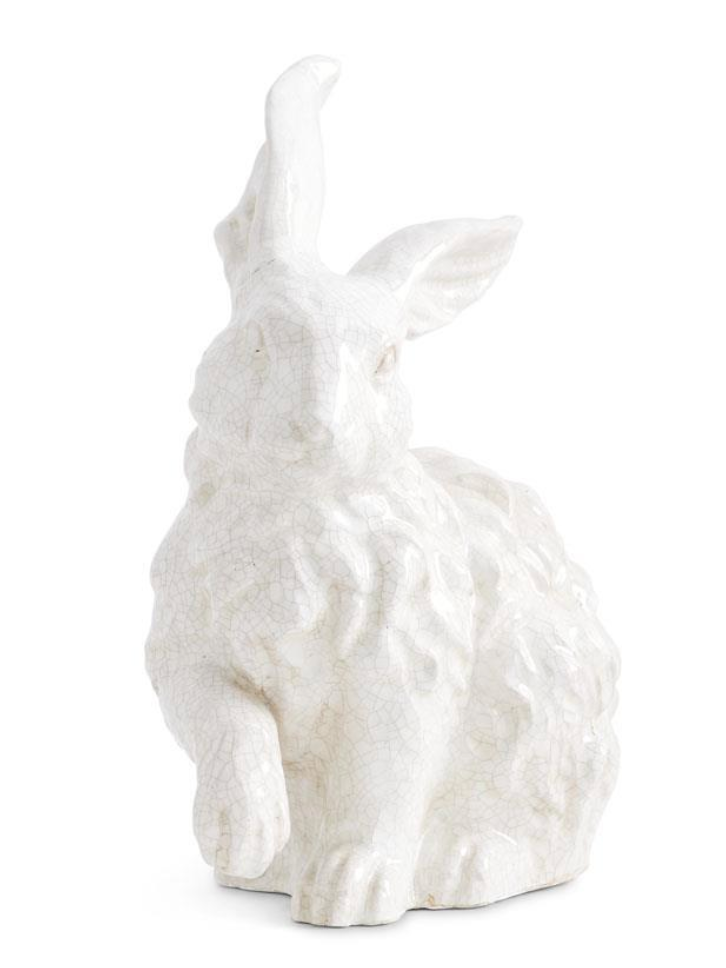 18 Inch White Glazed Terracotta Bunny Standing
