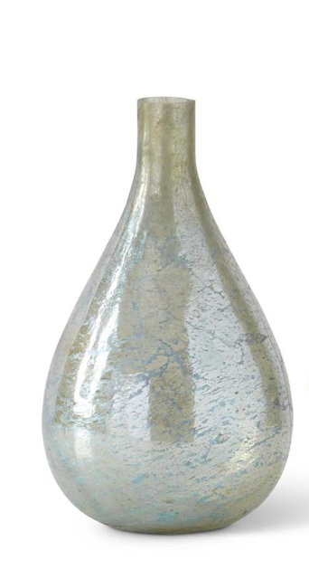 Antique Light Green Matte Glass Bottle Vase Large