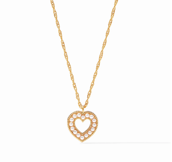 Esme Heart Pearl Solitaire Necklace Gold Pearl