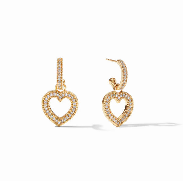 Esme Heart CZ Hoop & Charm Earring Gold Cubic Zirconia