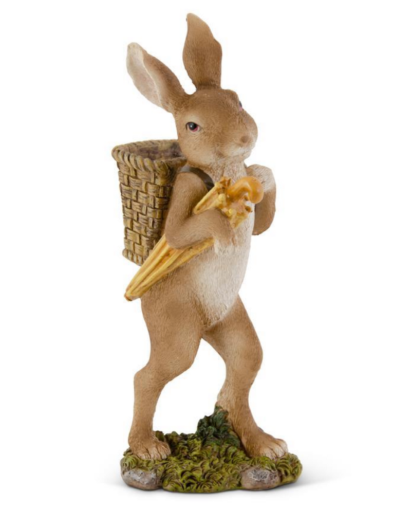 9.5 Inch Resin Bunny with Basket Backpack and Yellow Umbrella