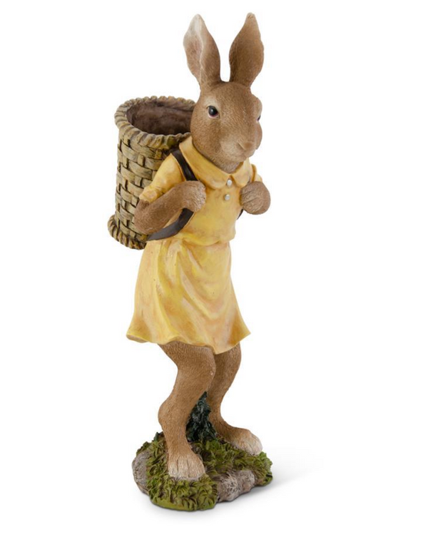 10.75 Inch Resin Girl Bunny with Basket Backpack