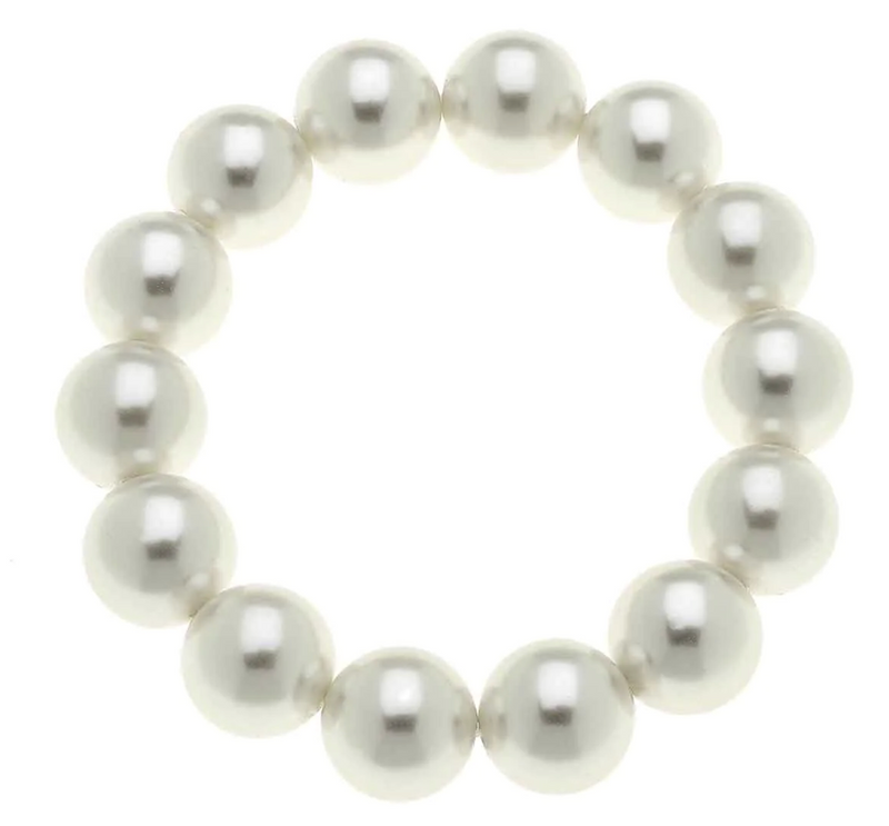 Eleanor Beaded Pearl Stretch Bracelet in Ivory