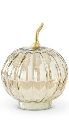 7.25 Inch Wavy Glass Pumpkin with Metal Stem