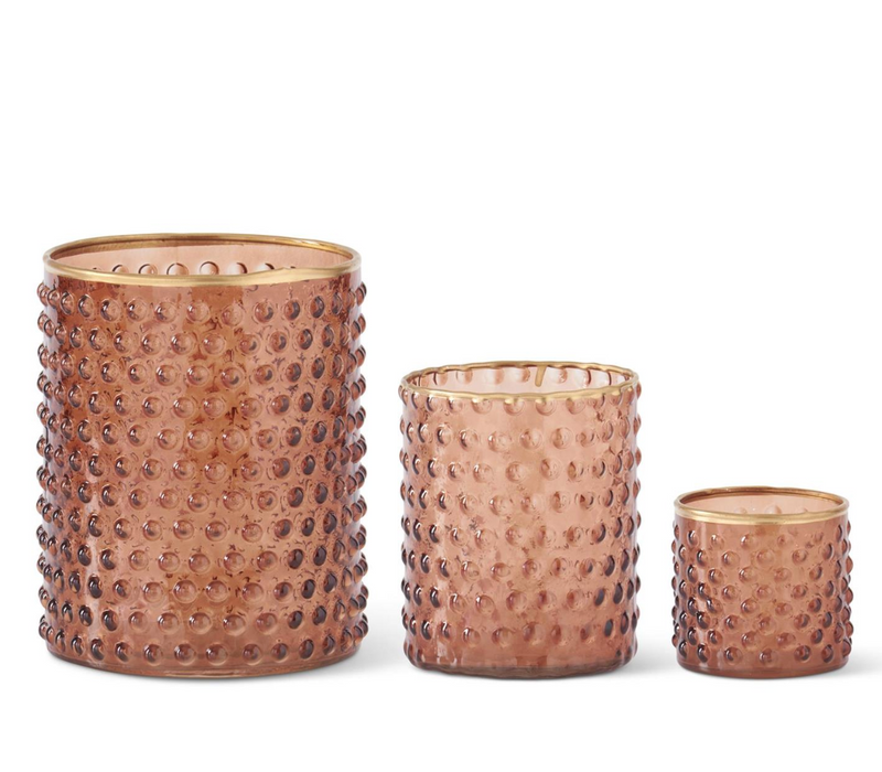 SET of 3 Brown Dot Embossed Containers with Gold Painted Rim