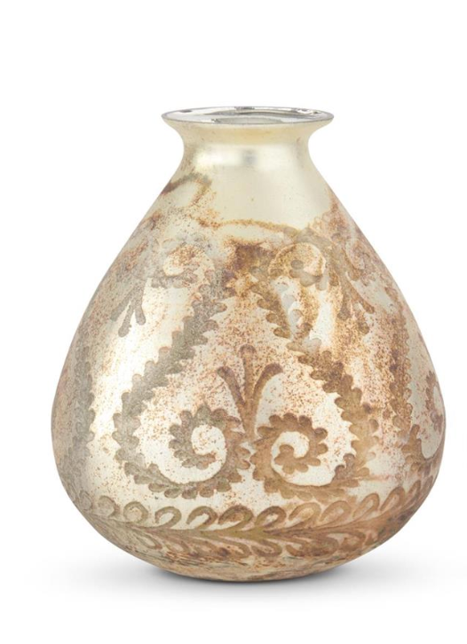 13.5 Inch Antiqued Champagne Etched Glass Vase