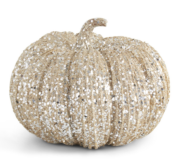 8 Inch Champagne & Glitter Sequin Pumpkin