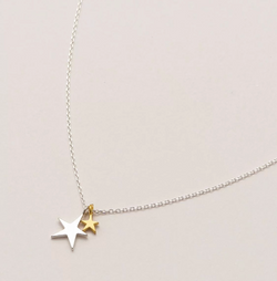 Two Tone Double Star Necklace Silver