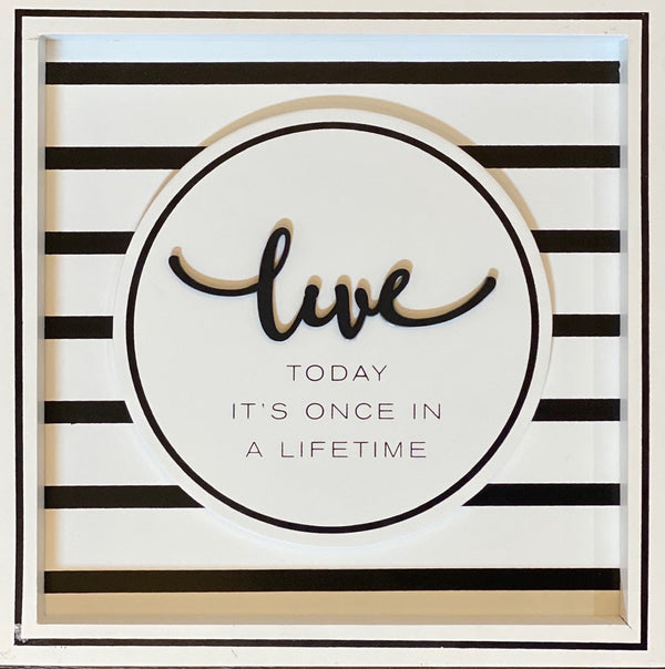 9.5 Inch White & Black Square Striped Wooden Inspirational Sign Today