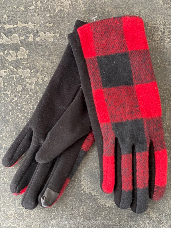 Polyester Gloves Red Buffalo Plaid