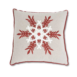 17 Inch Linen Square Pillow with Red and White Snowflake