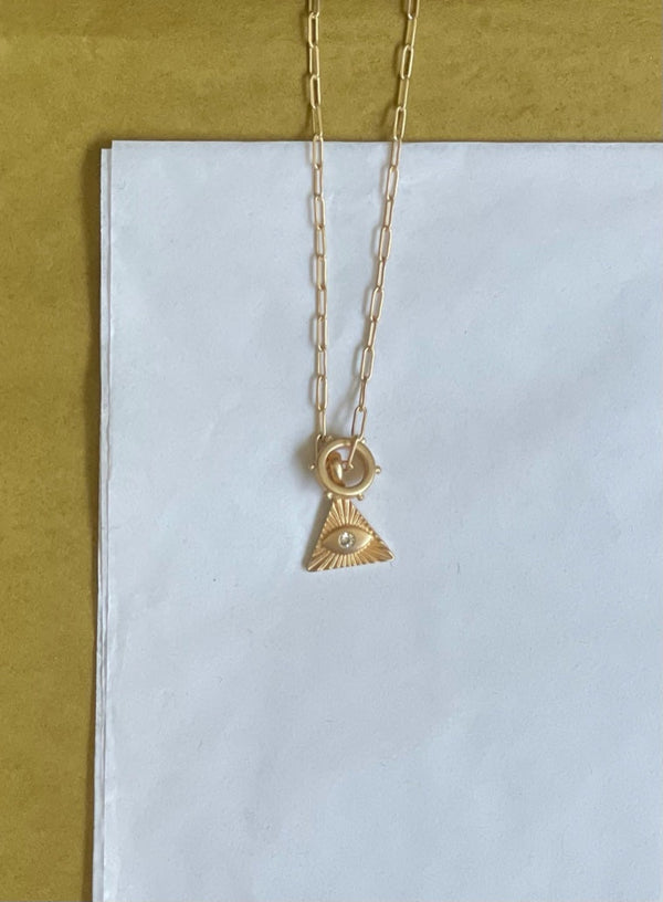 Gold Lariat Pendant Necklace Eye