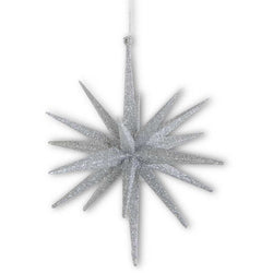 8 Inch 18 Point Silver Glitter Star Ornament