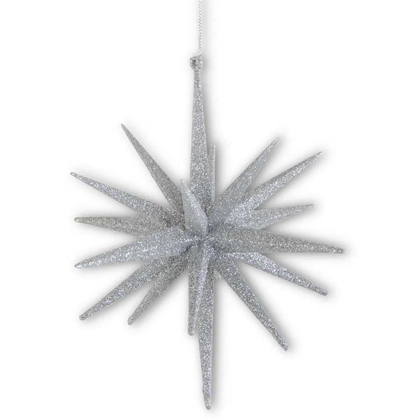 8 Inch 18 Point Silver Glitter Star Ornament