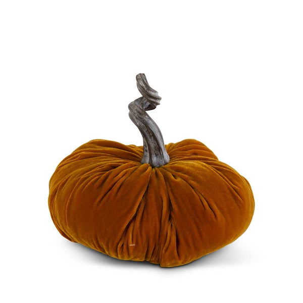 10 Inch Orange Velvet Stuffed Pumpkin with Twisted Gold