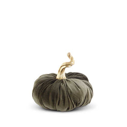 7.5 Inch Green Velvet Stuffed Pumpkin with Twisted Gold