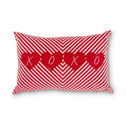 19 Inch Rectangle Red & White Chevron Pillow with XOXO