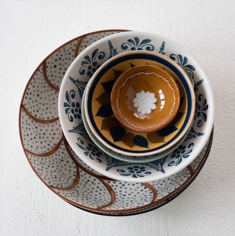 Hand-Painted Stoneware Serving Bowl with Pattern