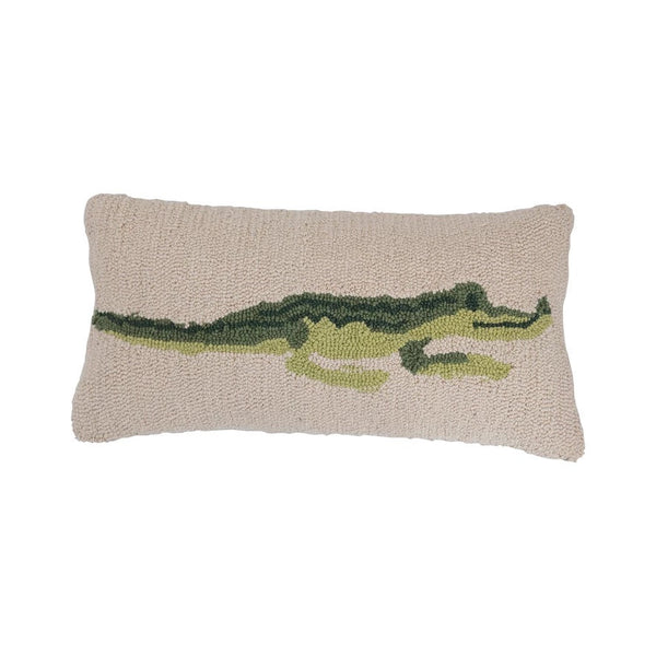 Cotton Punch Hook Pillow with Alligator Cream Color & Green