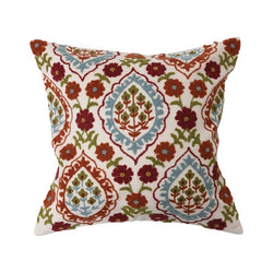 Square Cotton Embroidered Lumbar Pillow with Pattern Multi Color
