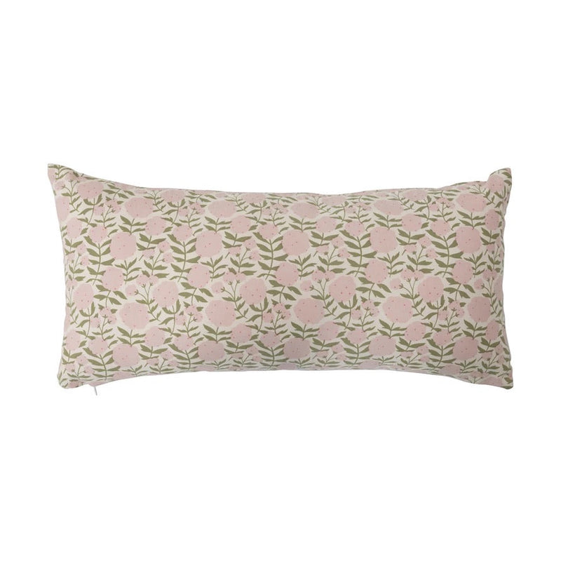 Cotton Lumbar Pillow with Floral Pattern Multi Color