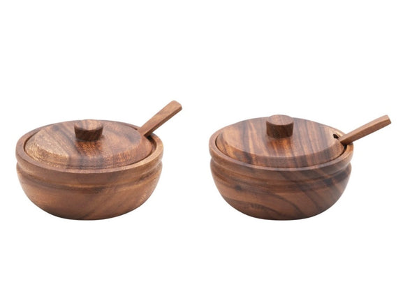 Acacia Wood Covered Bowl with Spoon