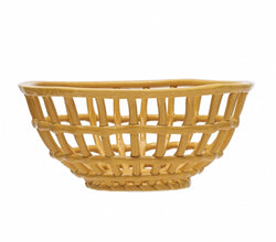 Handmade Stoneware Basket Bowl Reactive Glaze, Mustard Color