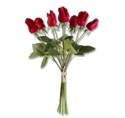 17.5 Inch Red Real Touch Rose Bud w/ Foliage Bundle