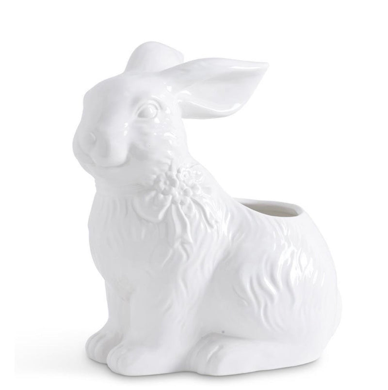 11.75 Inch White Ceramic Bunny w/ Bow Planter