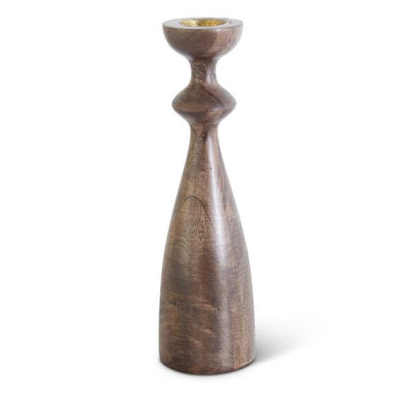 15.5 Inch Brown Wood Hourglass Shaped Candleholder