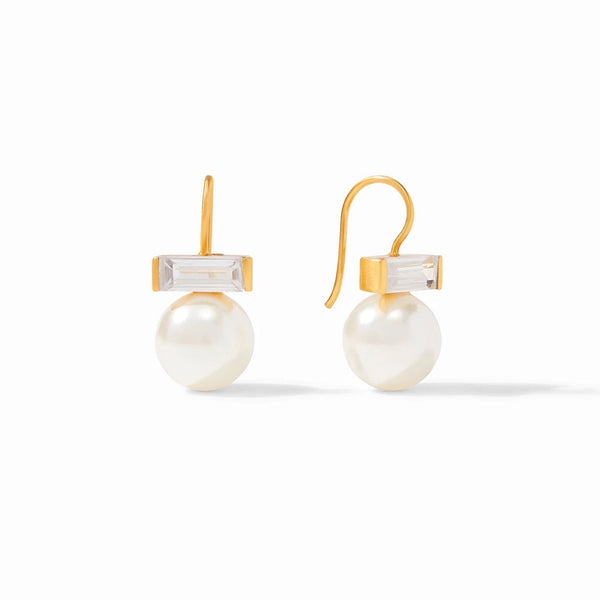 Charlotte Earring Gold Baguette Cubic Zirconiz and Shell Pearl